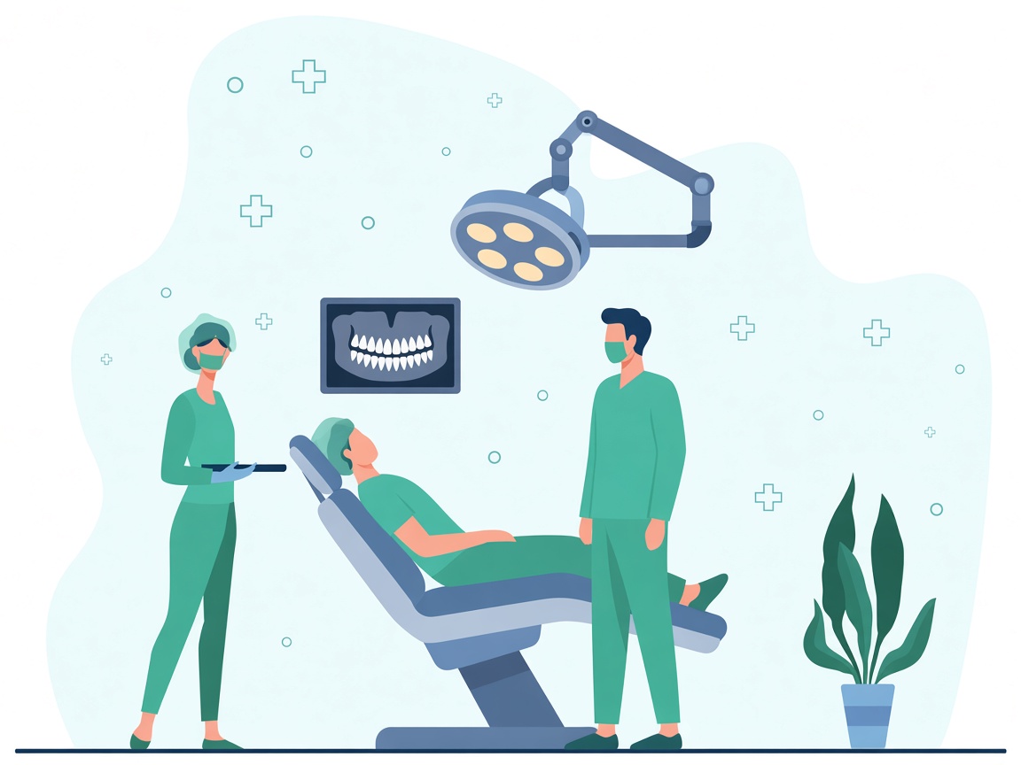 Dental team treating a patient in an oral surgery operatory